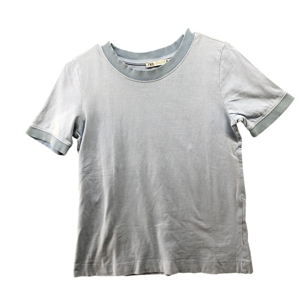 Zara Short Sleeve T Shirt Womens S Light Blue‎ Crewneck Cropped Cotton